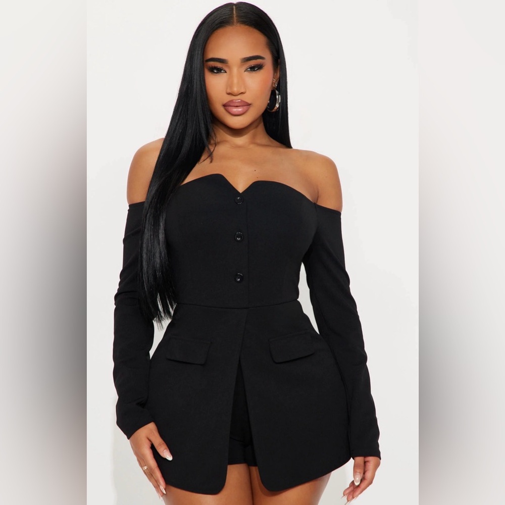 Fashion Nova Black Off-Shoulder Jumpsuit Sz L